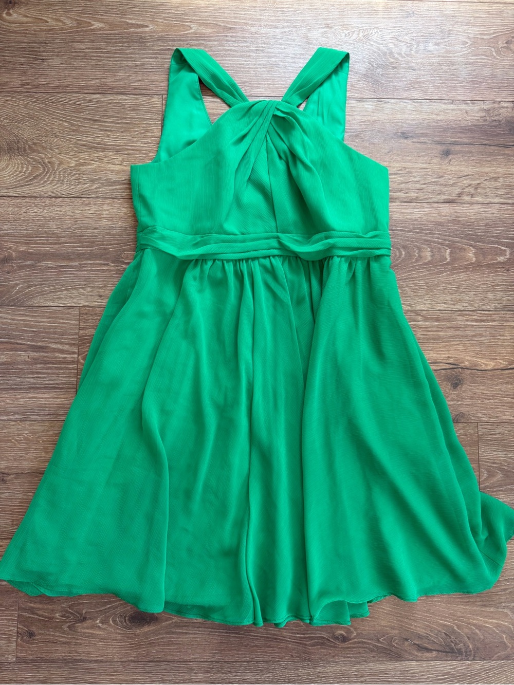 David's Bridal Green Chiffon Mini Dress